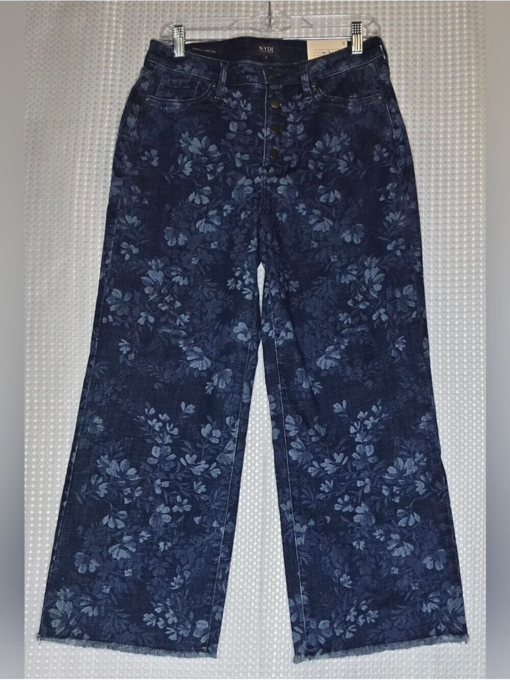 NYDJ Floral Ankle Jeans High Rise Wide Leg Button Fly Womens NWT Sz 6 - Picture 9 of 12